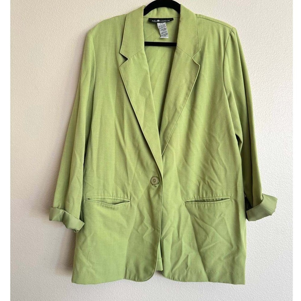 Sag Harbor Green Single Button Structured Blazer Jacket 16 Old Money Preppy